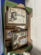 One box of various framed motorcycle and auto prints