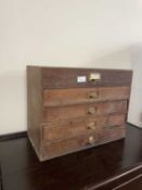 Vintage wooden five drawer table top cabinet