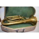 Brass Tuba marked First Class J Higham maker Manchester, lacking mouthpiece