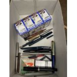 Box inc Parker pens, fountain pens and inkwells