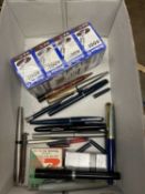 Box inc Parker pens, fountain pens and inkwells