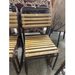 Four cox metal framed and slatted wood stacking chairs