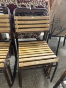 Four cox metal framed and slatted wood stacking chairs