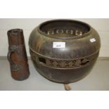 Brass jardiniere together with a further Oriental jug (a/f)