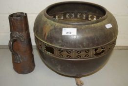 Brass jardiniere together with a further Oriental jug (a/f)