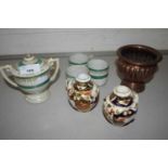 Mixed Lot: Two small Crown Derby gilt decorated vases (damaged) and a quantity of coffee wares