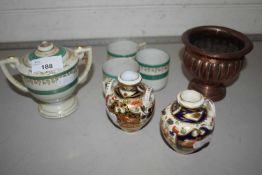 Mixed Lot: Two small Crown Derby gilt decorated vases (damaged) and a quantity of coffee wares