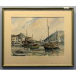 British School, 20th century, harbour scene, watercolour, frame mounted, framed and glazed, 16.