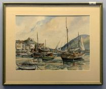 British School, 20th century, harbour scene, watercolour, frame mounted, framed and glazed, 16.