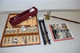 Mixed Lot: Various cased cutlery and a small brass candle snuffer