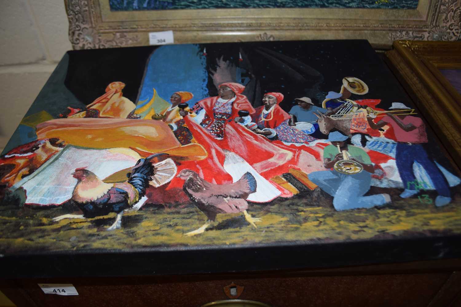 Carnival scene with dancers by Michael Morley dated 13, oil on canvas, unframed