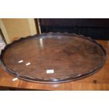 19th Century mahogany oval serving tray with galleried surround, 71cm wide