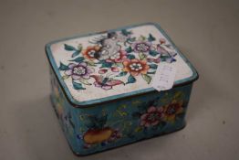 Small Chinese enamel covered box decorated with floral design, 8cm wide