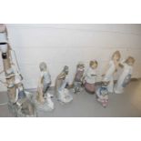 Mixed Lot: Lladro and Nao figurines together with a similar table lamp (8)