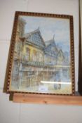 Watercolour of a street scene by J Fairfax, glazed with gilt effect frame