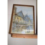 Watercolour of a street scene by J Fairfax, glazed with gilt effect frame