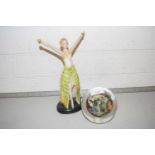 Continental Art Deco style porcelain figurine together with a modern Chinese reverse painted glass