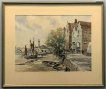 British School, 20th century, a view from the riverbank, pencil and watercolour, frame mounted,