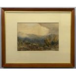 British School, 20th century, landscape scene with staffage, watercolour, 9x14ins, 24x19.5ins