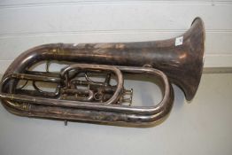 A large silver plated Tuba marked the Dictor Excelsior Sonorous Class A Hawkes & Sons