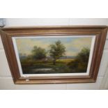 Cottage in a landscape, oil on canvas, unsigned, framed