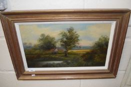 Cottage in a landscape, oil on canvas, unsigned, framed