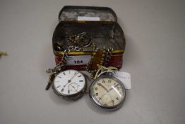 Box of watches, including a silver pocket watch etc