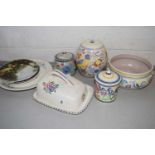 Mixed Lot: Poole Pottery items to include preserve jars, butter dish, bowl and table lamp base