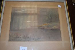 River landscape, watercolour, unsigned, framed and glazed