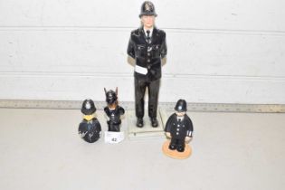 Mixed Lot: Royal Doulton model British policeman and a policeman bunnikins figure plus two others