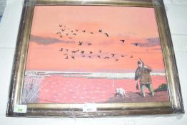 Duck hunting by Michael Morley dated 16, oil on board