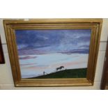 Shire Horse work on a field, by Michael Morley dated 15, oil on board in gilt frame