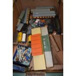 Box of various model railway rolling stock, buildings and other items