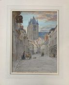 Continental School,19th century, street scene, watercolour laid on card, mounted, unframed,