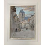 Continental School,19th century, street scene, watercolour laid on card, mounted, unframed,