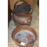 Mixed Lot: Two copper coal buckets and a copper pan