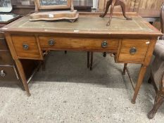 Edwardian mahogany leather top writing table with three drawers, 122cm wide