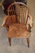 19th Century elm seated wheel back kitchen chair