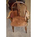 19th Century elm seated wheel back kitchen chair