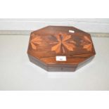 An octagonal inlaid hardwood jewellery box