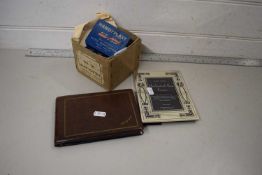 Mixed Lot: Various loose world stamps, small picture frame, an album of various photographic railway