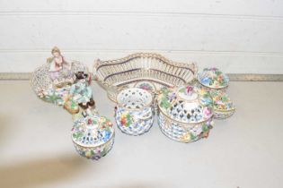 Mixed Lot: Continental porcelain to include various Dresden reticulated bowls and trinket boxes