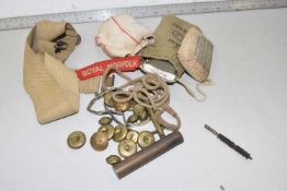 Mixed Lot: Various vintage military buttons, packet of First field dressing, Royal Norfolk sew on