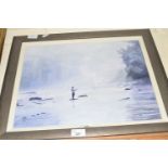 Fly Fishing by Michael Morley dated 16, oil on board, framed