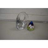 A glass swan and a further glass paperweight