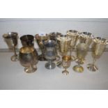 Collection of various silver plated and pewter goblets