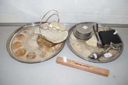 Mixed Lot: Silver plated serving tray, small hip flask and other assorted items