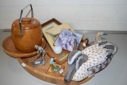 Mixed Lot: Various items to include model birds, pewter model golfer, wooden tray, biscuit barrel