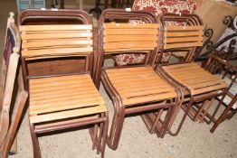 Four cox metal framed and slatted wood stacking chairs