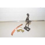 Mixed Lot: Abstract statue, a brass vester stand and a copper paper knife